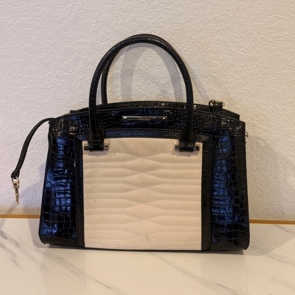 Brahmin Black and Cream Satchel